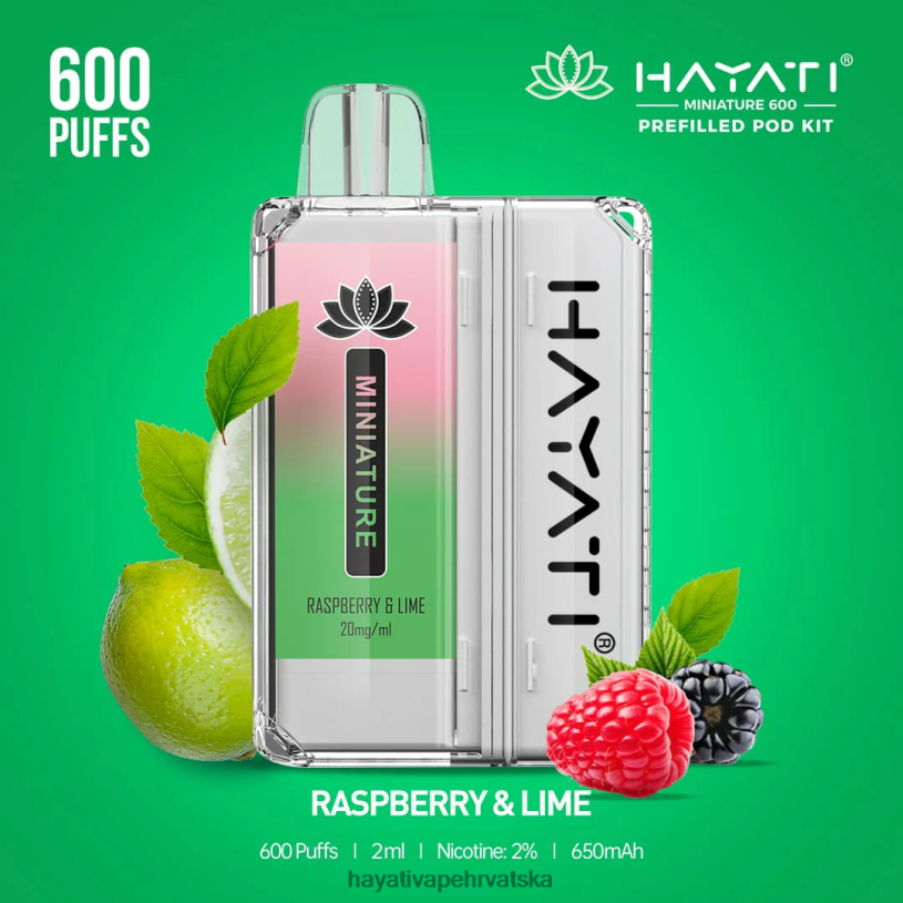 Hayati Vape Hrvatska - Hayati Miniature 600 kompleta mahuna 0D4PD43 malina & limeta