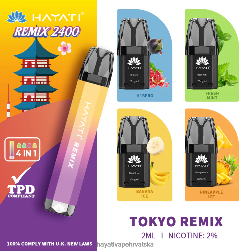 Hayati Flavour List - Hayati Remix sustav prethodno napunjenih kapsula 2400 udisaja 0D4PD58 tokijski remiks