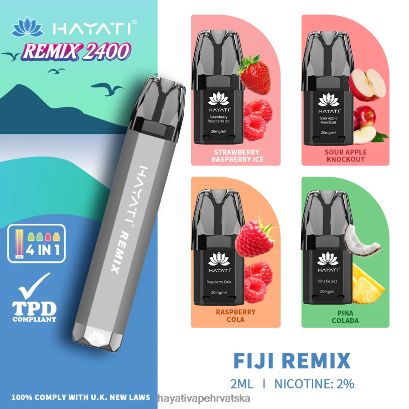 Hayati Vape Hrvatska - Hayati Remix sustav prethodno napunjenih kapsula 2400 udisaja 0D4PD53 fiji remix