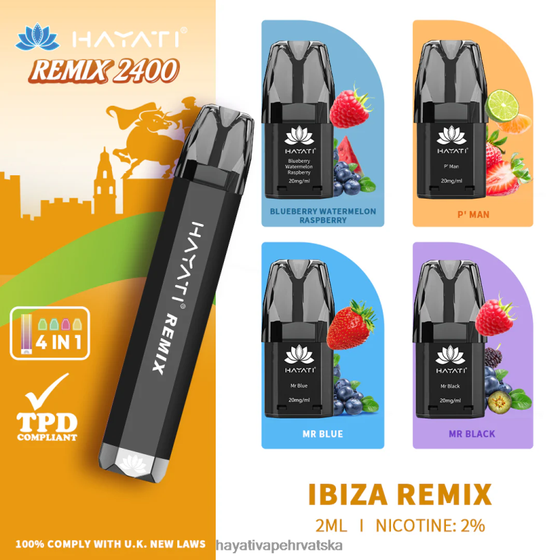 Hayati Vape Near Me - Hayati Remix sustav prethodno napunjenih kapsula 2400 udisaja 0D4PD55 ibiza remix