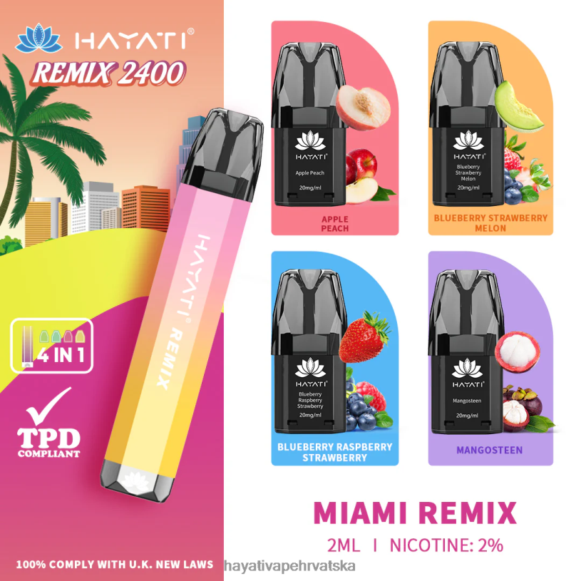 Hayati Vape Review - Hayati Remix sustav prethodno napunjenih kapsula 2400 udisaja 0D4PD56 miami remix