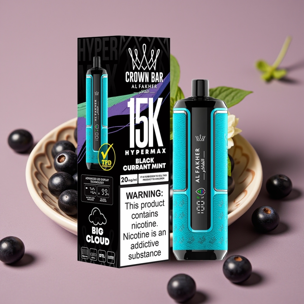 Al Fakher Crown Bar 15K Hypermax Jednokratna Vape Kit Crna Ribizla Metvica, 22ml, 15K pufova, 6mg/ml
