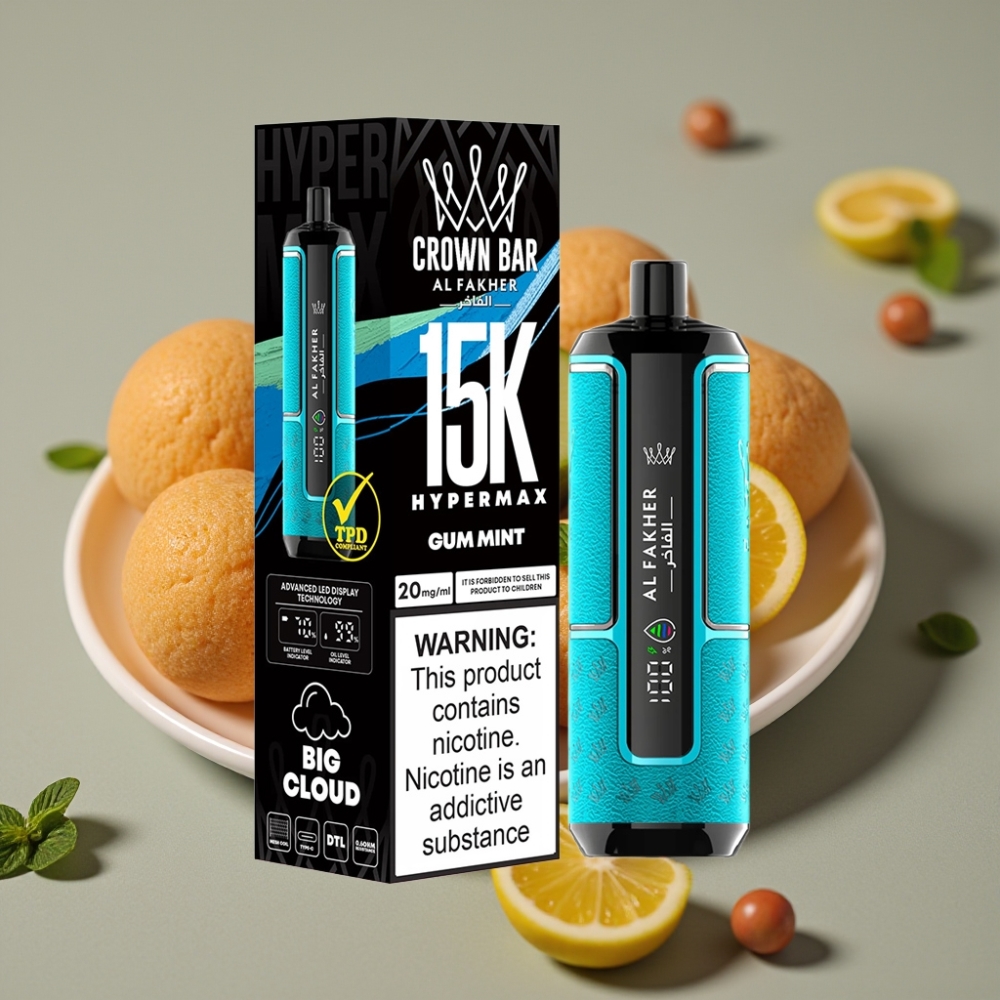 Al Fakher Crown Bar 15K Hypermax Jednokratna Vape Kit Žvakaća menta – 22ml, 15K pufova, 6mg/ml