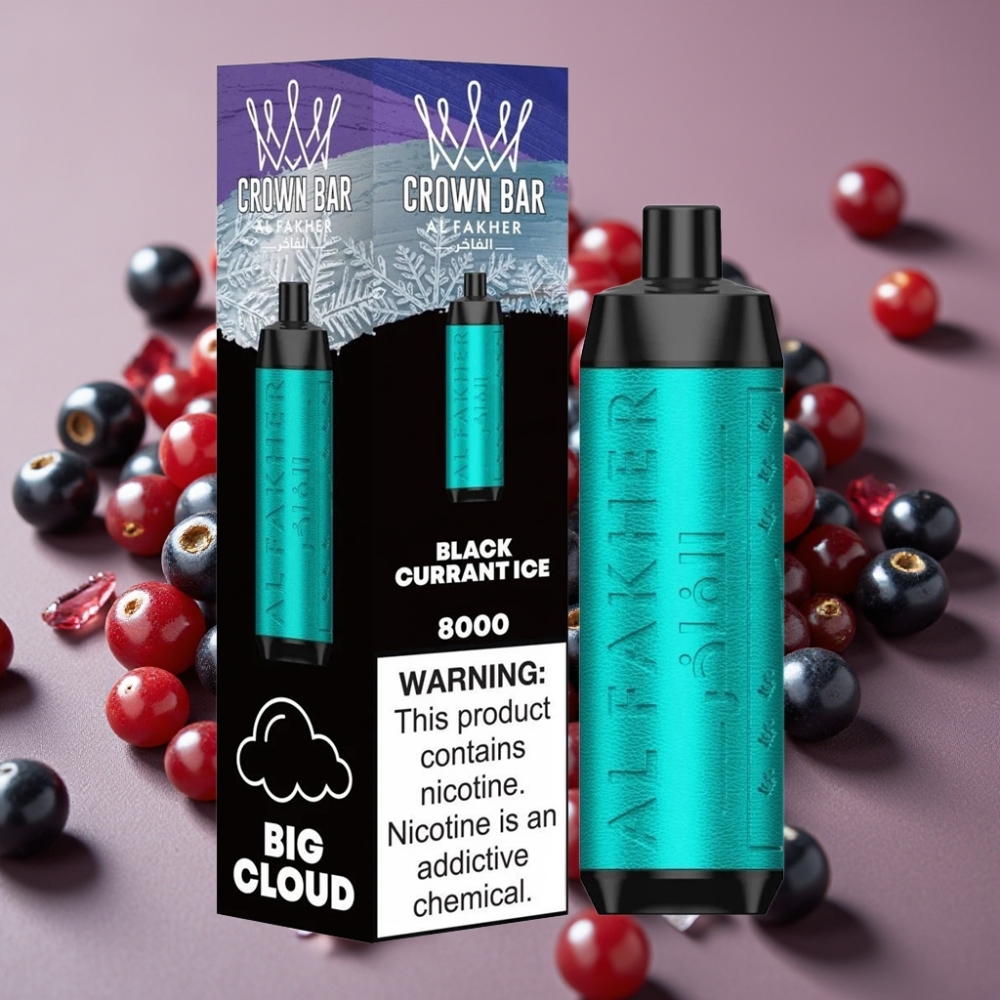 Al Fakher Crown Bar 8000 Crystal Jednokratna Vape Crna ribizla led, 18ml, 8000 puševa, 5mg nikotina