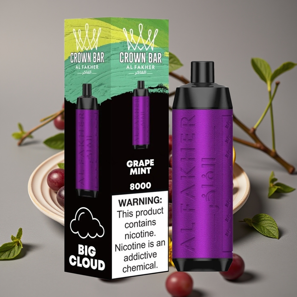 Al Fakher Crown Bar 8000 Crystal Jednokratna Vape Grožđe Metvica – 18ml, 5mg, 8000 Puffs