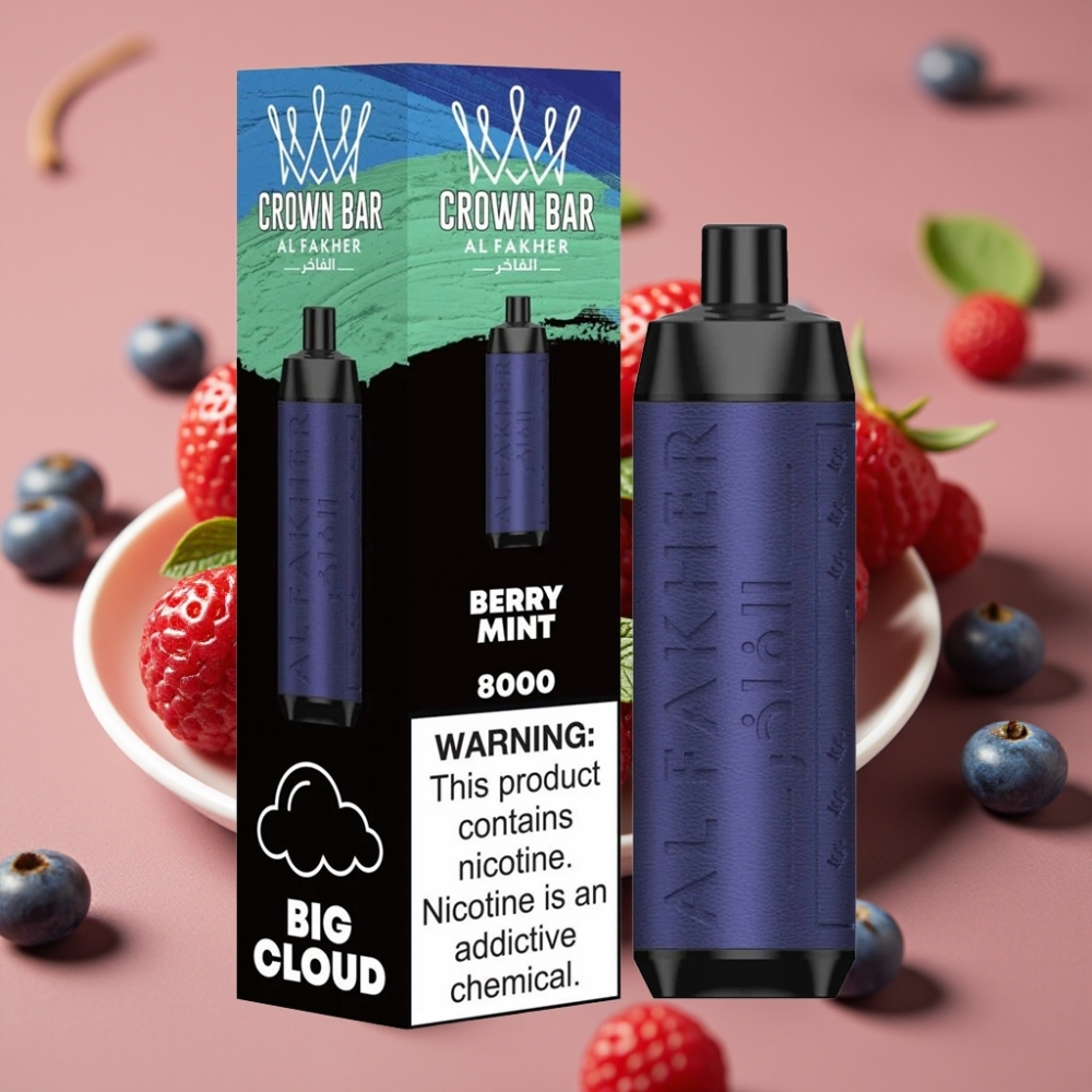 Al Fakher Crown Bar 8000 Crystal Jednokratna Vape Jagoda Metvica, 18ml, 5mg, 8000 pufova