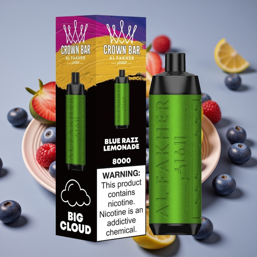 Al Fakher Crown Bar 8000 Crystal Jednokratna Vape Plavi Malin Limunada, 18ml, 5mg, 8000 Puffova
