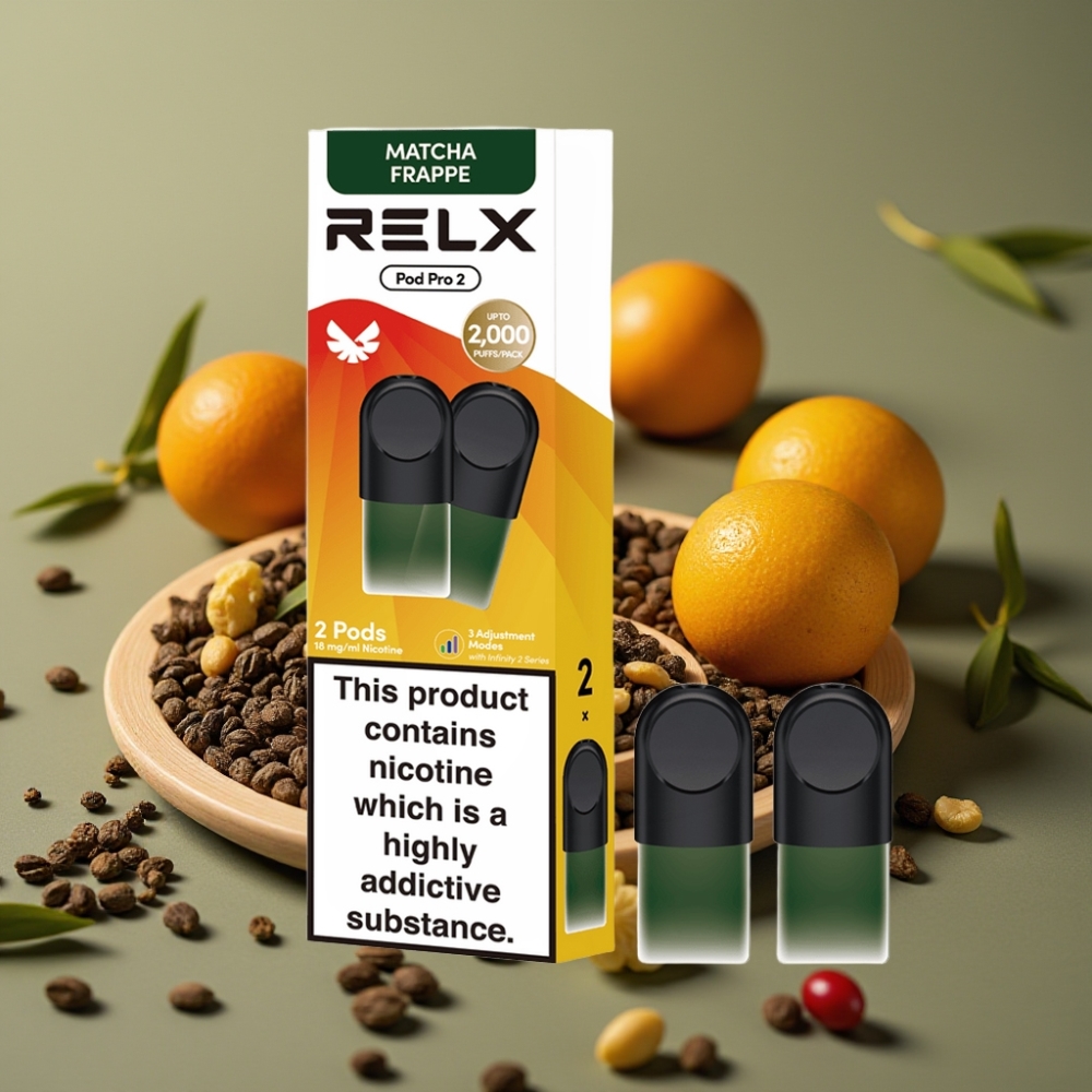 RELX Pod Pro 2 Čaj-Matcha Frappe, 1,8% nikotina, 600 pufova, 1,9ml, 3 načina napajanja