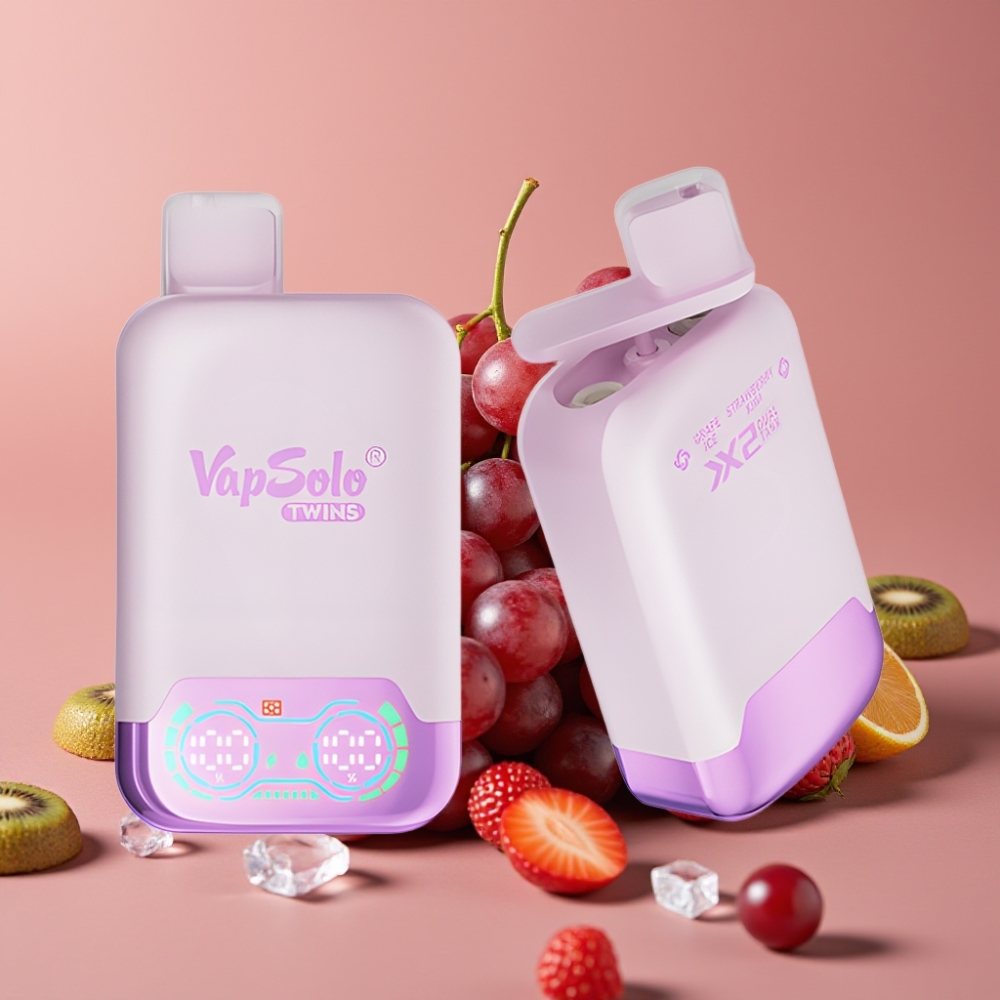Vapsolo Twins 20000 Puffs Jednokratna Vape Ledena Grožđe & Jagoda-Kivi, 40ml, 20mg/ml/50mg/ml, Type-C