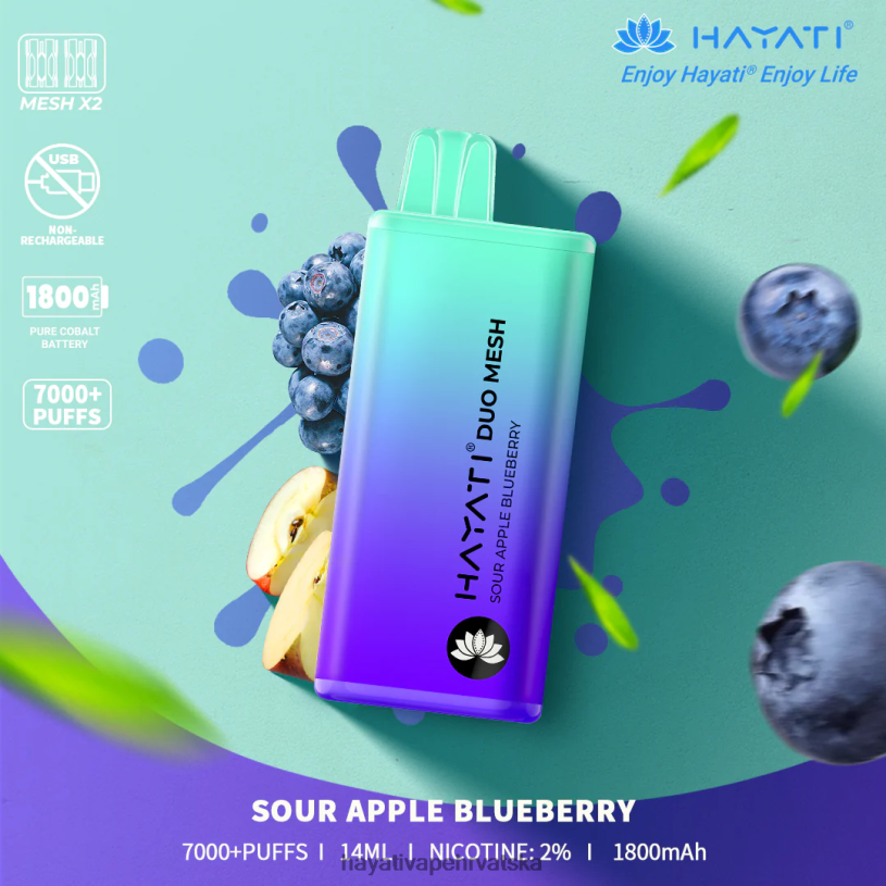 Hayati Flavour List - Hayati Duo Mesh za jednokratnu upotrebu 0D4PD188 kisela jabuka borovnica