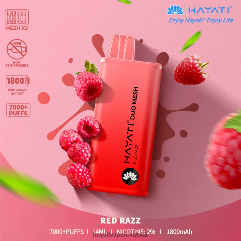 Hayati Flavour Vapes - Hayati Duo Mesh za jednokratnu upotrebu 0D4PD179 crveni razz