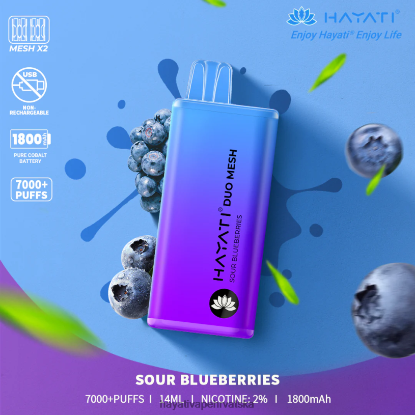 Hayati Flavour Vapes - Hayati Duo Mesh za jednokratnu upotrebu 0D4PD189 kisele borovnice