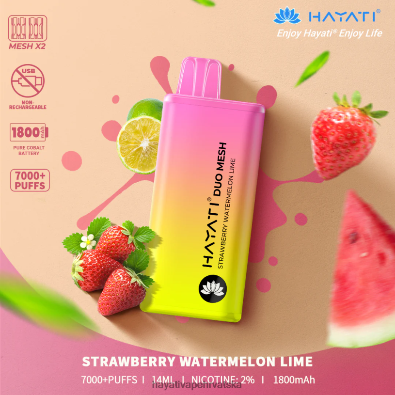 Hayati Vape Hrvatska - Hayati Duo Mesh za jednokratnu upotrebu 0D4PD183 jagoda lubenica limeta