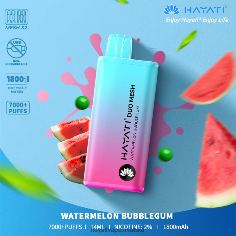 Hayati Vape Near Me - Hayati Duo Mesh za jednokratnu upotrebu 0D4PD185 lubenica bubblegum