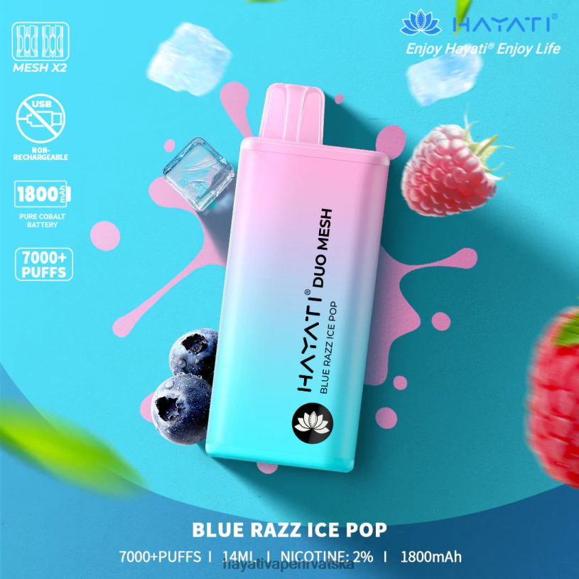Hayati Vape Review - Hayati Duo Mesh za jednokratnu upotrebu 0D4PD166 plavi razz ledeni pop