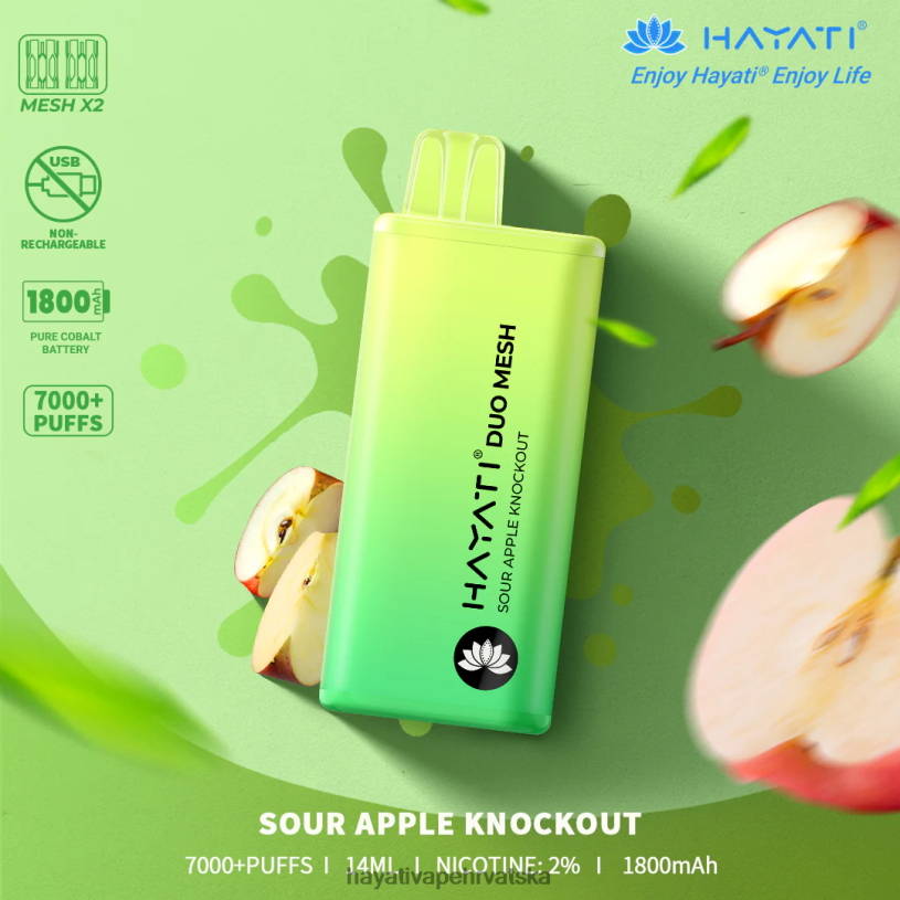 Hayati Vapes Wholesale - Hayati Duo Mesh za jednokratnu upotrebu 0D4PD180 kisela jabuka knockout