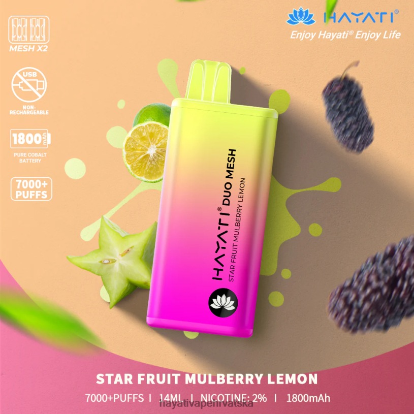 Hayati Vapes Wholesale - Hayati Duo Mesh za jednokratnu upotrebu 0D4PD190 star fruit dud limun