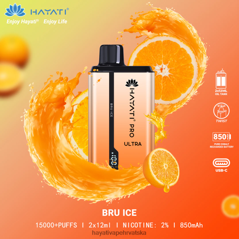Hayati Flavour List - Hayati Pro Ultra jednokratno 15000 udisaja 0D4PD198 bru ice
