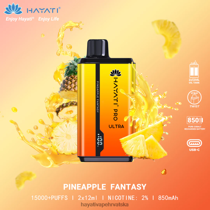 Hayati Flavour List - Hayati Pro Ultra jednokratno 15000 udisaja 0D4PD208 ananas fantazija