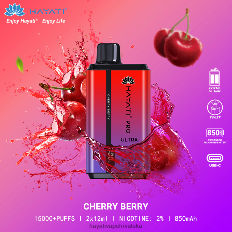 Hayati Flavour Vapes - Hayati Pro Ultra jednokratno 15000 udisaja 0D4PD199 bobica trešnje