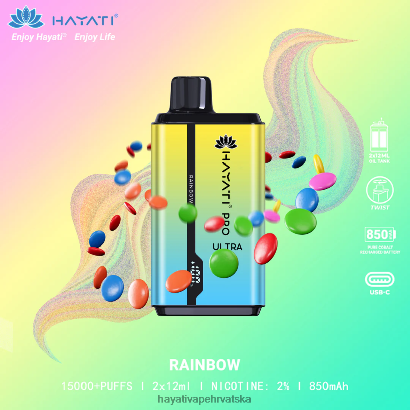 Hayati Flavour Vapes - Hayati Pro Ultra jednokratno 15000 udisaja 0D4PD209 duga