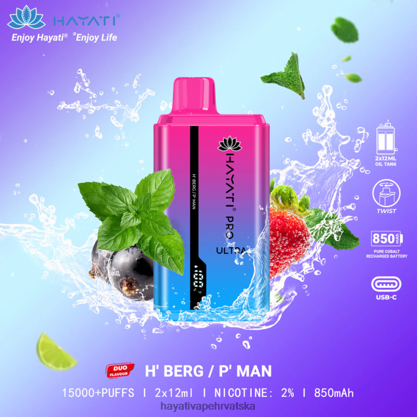 Hayati Flavour Vapes - Hayati Pro Ultra jednokratno 15000 udisaja 0D4PD219 h' berg/p' čovjek