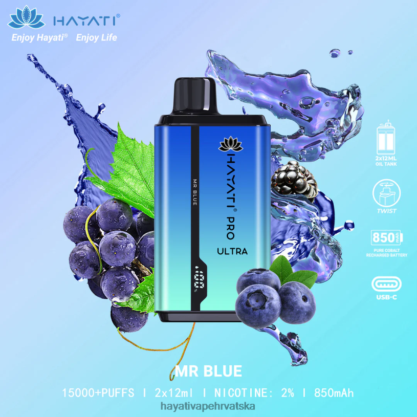 Hayati Flavours Hrvatska - Hayati Pro Ultra jednokratno 15000 udisaja 0D4PD207 mr plavi