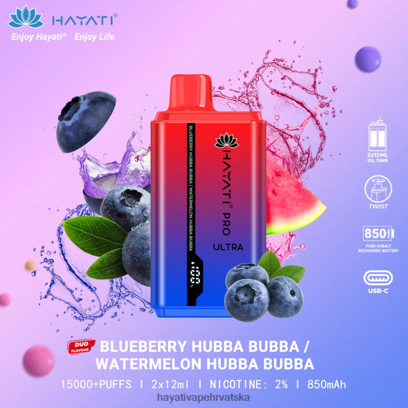 Hayati Flavours Hrvatska - Hayati Pro Ultra jednokratno 15000 udisaja 0D4PD217 borovnica hubba bubba/lubenica hubba bubba