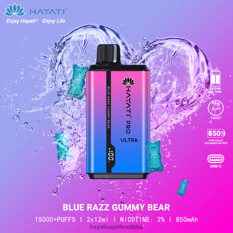 Hayati Vape Flavours - Hayati Pro Ultra jednokratno 15000 udisaja 0D4PD194 plavi razz gumeni medvjedić