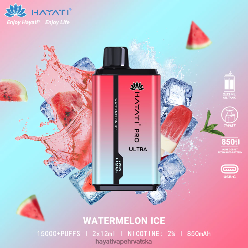 Hayati Vape Flavours - Hayati Pro Ultra jednokratno 15000 udisaja 0D4PD214 led od lubenice