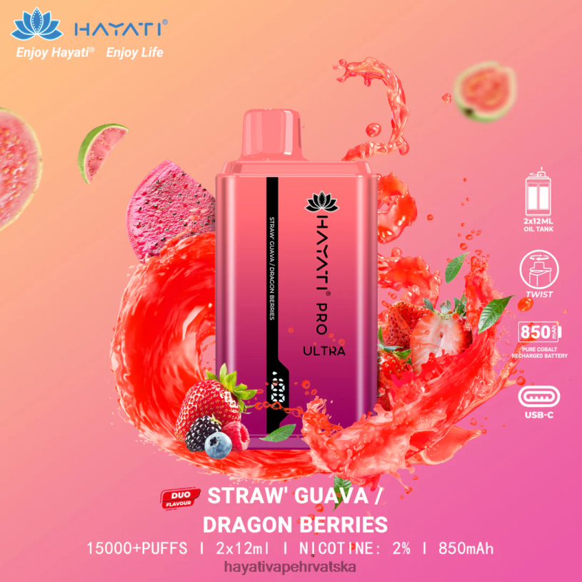 Hayati Vape Flavours - Hayati Pro Ultra jednokratno 15000 udisaja 0D4PD224 jagoda guava/zmajeve bobice