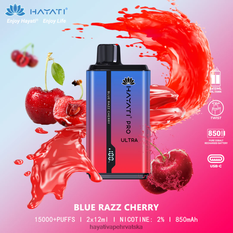 Hayati Vape Hrvatska - Hayati Pro Ultra jednokratno 15000 udisaja 0D4PD193 plava razz trešnja