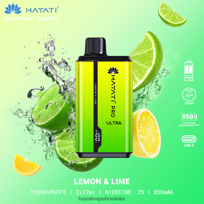 Hayati Vape Hrvatska - Hayati Pro Ultra jednokratno 15000 udisaja 0D4PD203 limun & limeta