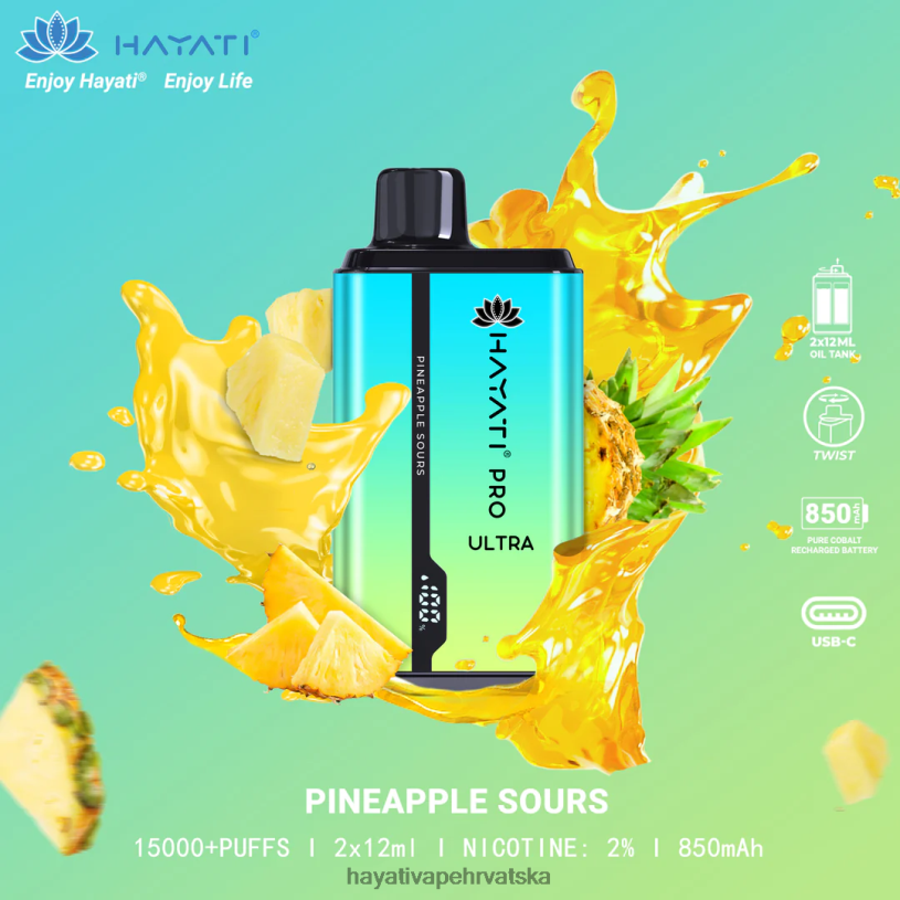 Hayati Vape Hrvatska - Hayati Pro Ultra jednokratno 15000 udisaja 0D4PD223 ananas kiseli