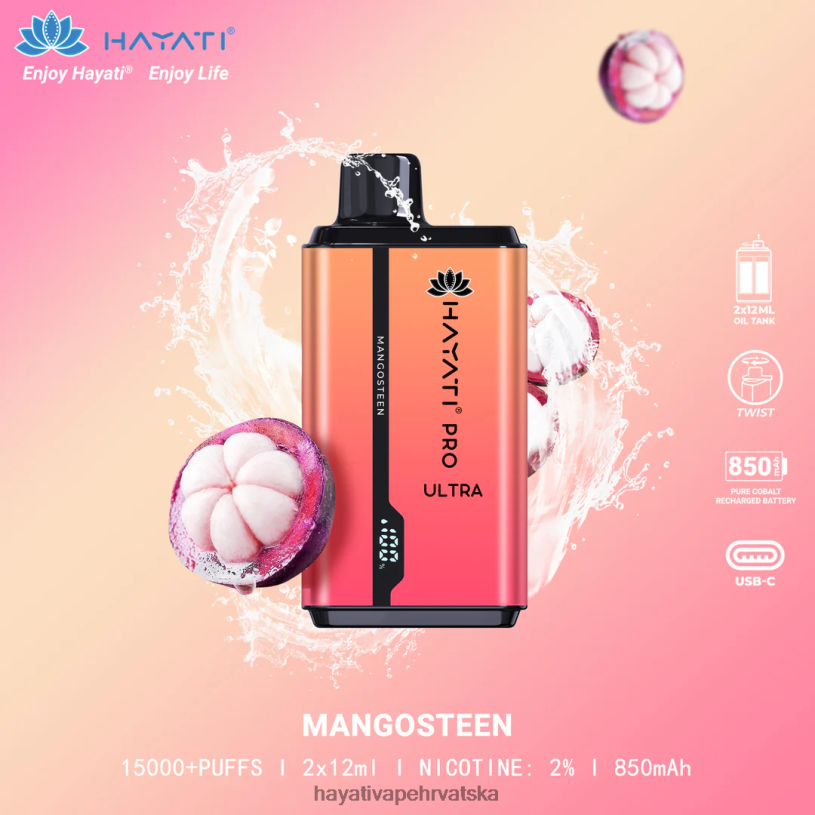 Hayati Vape Near Me - Hayati Pro Ultra jednokratno 15000 udisaja 0D4PD205 mangosteen
