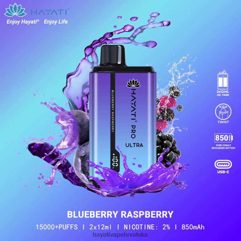 Hayati Vape Review - Hayati Pro Ultra jednokratno 15000 udisaja 0D4PD196 borovnica malina