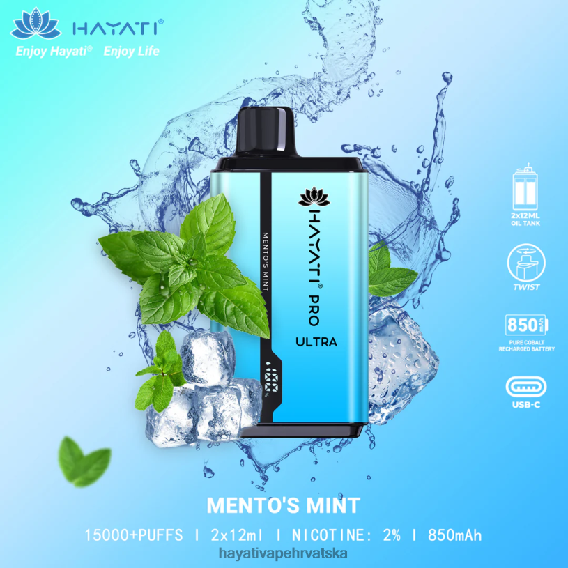 Hayati Vape Review - Hayati Pro Ultra jednokratno 15000 udisaja 0D4PD206 mentova metvica