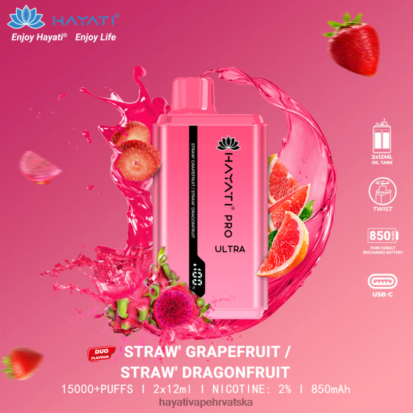 Hayati Vape Review - Hayati Pro Ultra jednokratno 15000 udisaja 0D4PD226 jagoda grejpfrut/jagoda dragonfruit