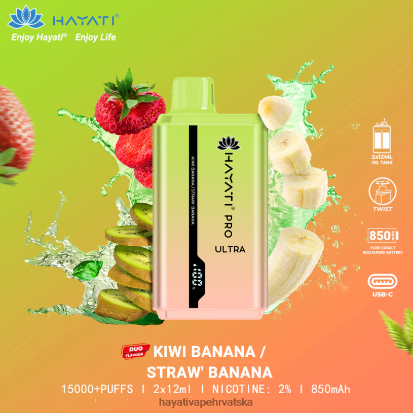 Hayati Zagreb - Hayati Pro Ultra jednokratno 15000 udisaja 0D4PD222 kivi banana/jagoda banana