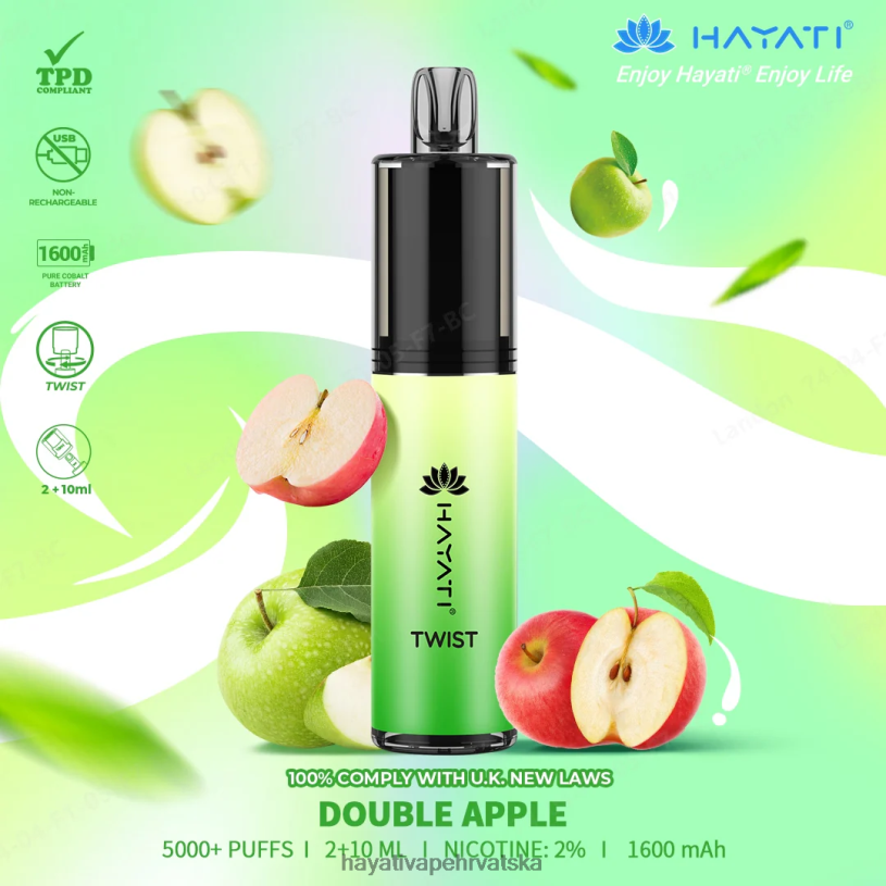Hayati Flavour List - Hayati Twist za jednokratnu upotrebu 0D4PD68 dupla jabuka
