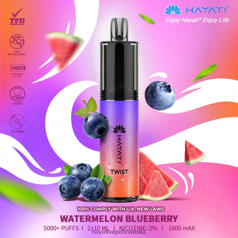 Hayati Flavour List - Hayati Twist za jednokratnu upotrebu 0D4PD88 lubenica borovnica