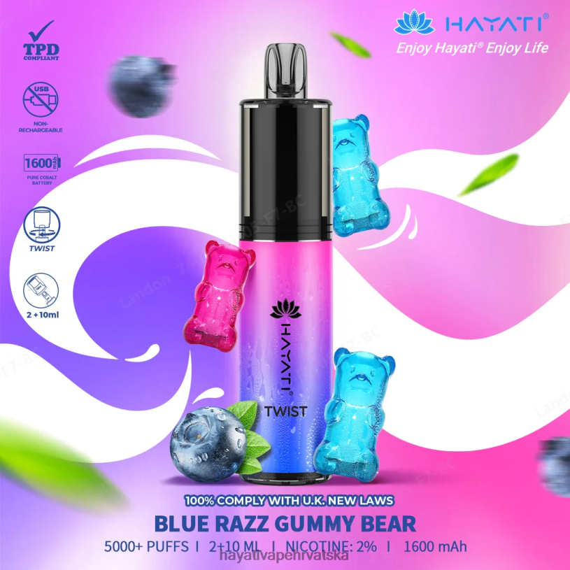 Hayati Vape Flavours - Hayati Twist za jednokratnu upotrebu 0D4PD64 plavi razz gumeni medvjedić